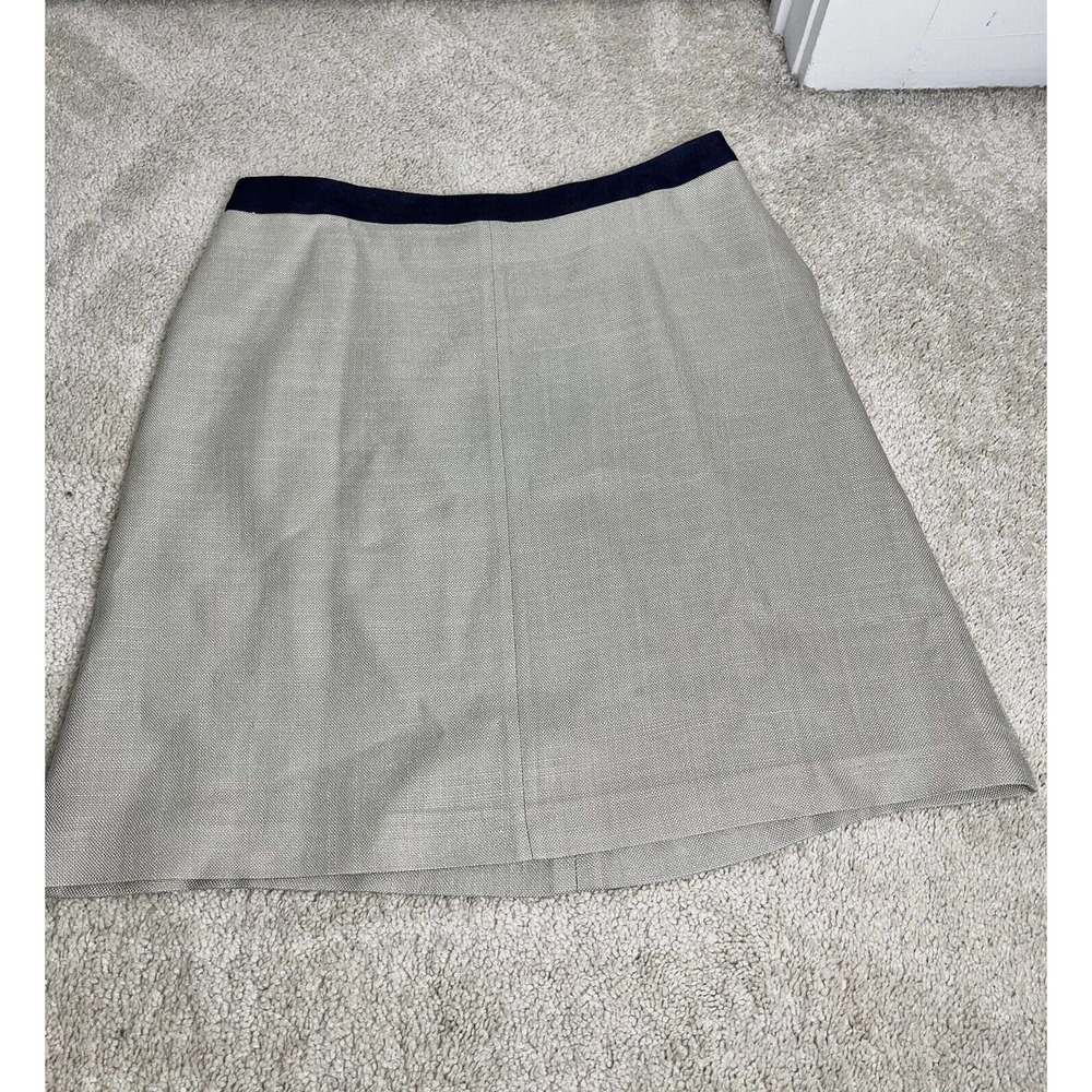 Boden Khaki Navy Waist Band Knee Length A-Line Back Slit Skirt Size 8